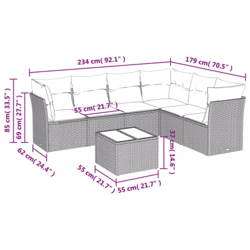  7 részes szürke polyrattan kerti ülőgarnitúra párnákkal