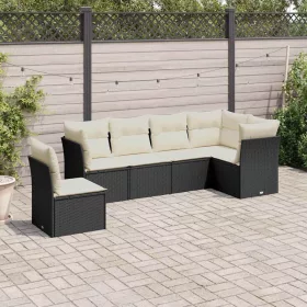    6 részes fekete polyrattan kerti ülőgarnitúra párnákkal