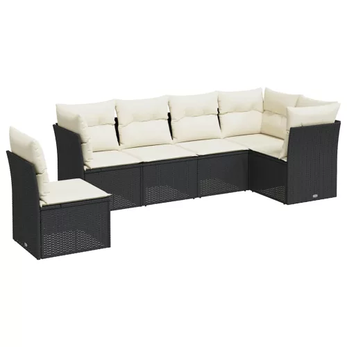  6 részes fekete polyrattan kerti ülőgarnitúra párnákkal