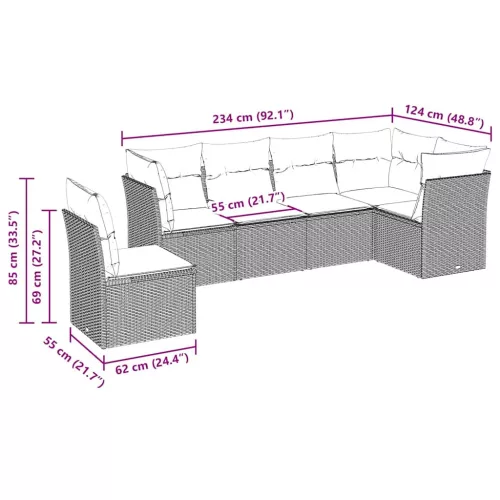  6 részes fekete polyrattan kerti ülőgarnitúra párnákkal