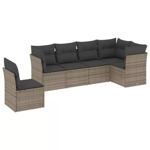  6 részes szürke polyrattan kerti ülőgarnitúra párnákkal