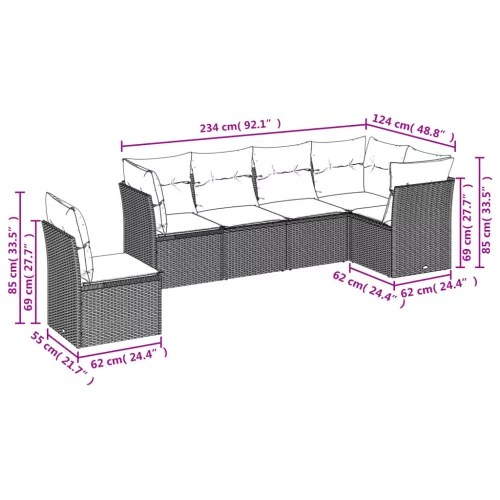  6 részes szürke polyrattan kerti ülőgarnitúra párnákkal