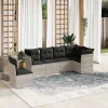  6 részes világosszürke polyrattan kerti ülőgarnitúra párnákkal