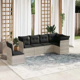    6 részes világosszürke polyrattan kerti ülőgarnitúra párnákkal