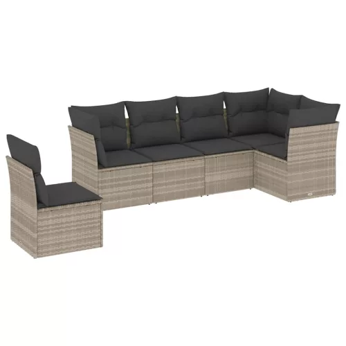  6 részes világosszürke polyrattan kerti ülőgarnitúra párnákkal