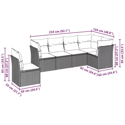  6 részes világosszürke polyrattan kerti ülőgarnitúra párnákkal