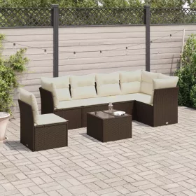    7 részes barna polyrattan kerti ülőgarnitúra párnákkal