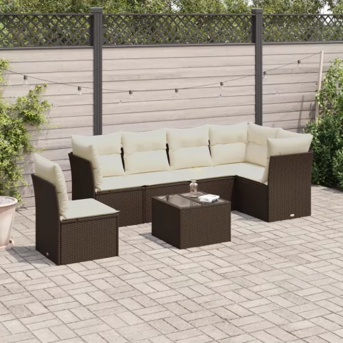  7 részes barna polyrattan kerti ülőgarnitúra párnákkal