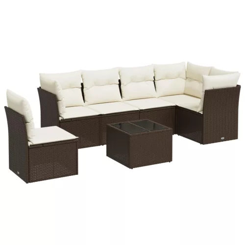  7 részes barna polyrattan kerti ülőgarnitúra párnákkal
