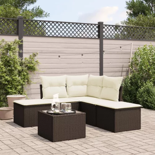  6 részes barna polyrattan kerti ülőgarnitúra párnával