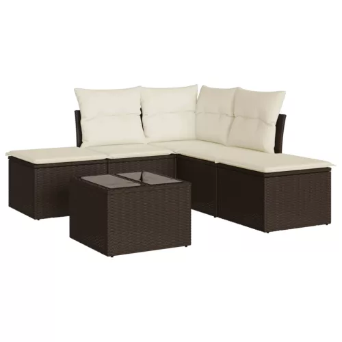  6 részes barna polyrattan kerti ülőgarnitúra párnával