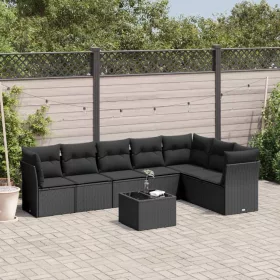    8 részes fekete polyrattan kerti ülőgarnitúra párnákkal