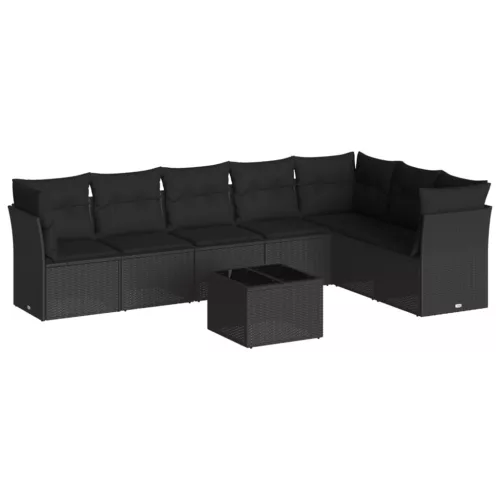  8 részes fekete polyrattan kerti ülőgarnitúra párnákkal