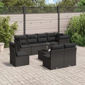    9 részes fekete polyrattan kerti ülőgarnitúra párnákkal