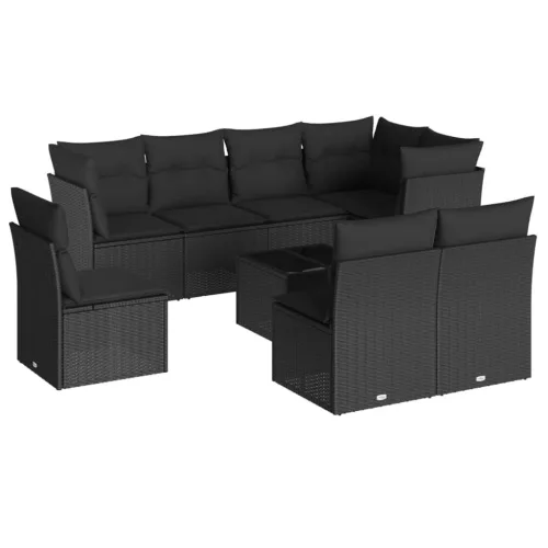  9 részes fekete polyrattan kerti ülőgarnitúra párnákkal