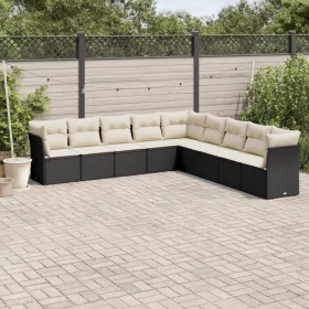    9 részes fekete polyrattan kerti ülőgarnitúra párnákkal