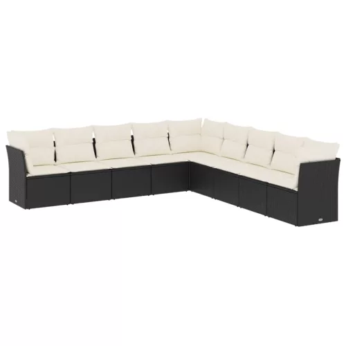  9 részes fekete polyrattan kerti ülőgarnitúra párnákkal