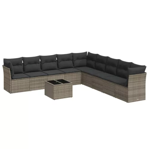  10 részes szürke polyrattan kerti ülőgarnitúra párnákkal