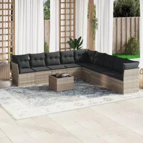    10 részes világosszürke polyrattan kerti ülőgarnitúra párnákkal