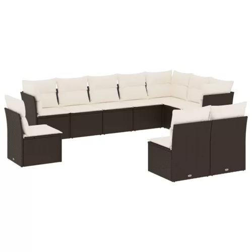  10 részes fekete polyrattan kerti ülőgarnitúra párnákkal