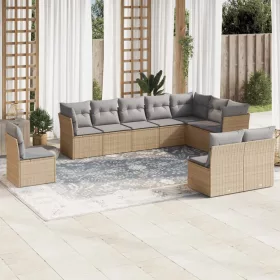    10 részes bézs polyrattan kerti ülőgarnitúra párnával