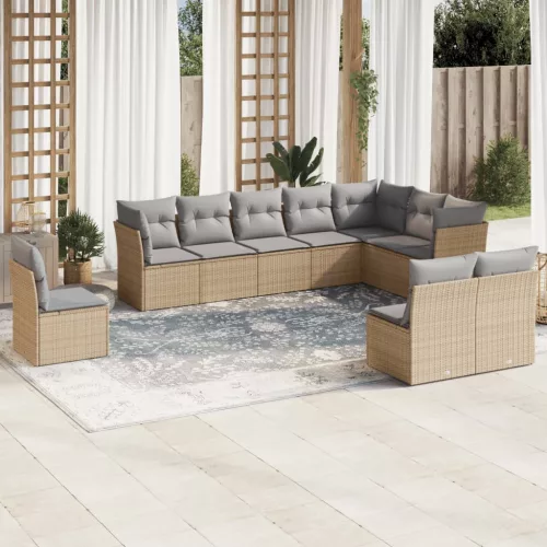  10 részes bézs polyrattan kerti ülőgarnitúra párnával