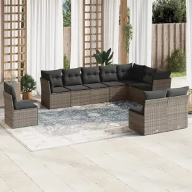    10 részes szürke polyrattan kerti ülőgarnitúra párnákkal