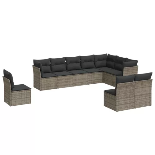  10 részes szürke polyrattan kerti ülőgarnitúra párnákkal
