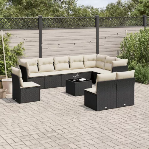  11 részes fekete polyrattan kerti ülőgarnitúra párnákkal