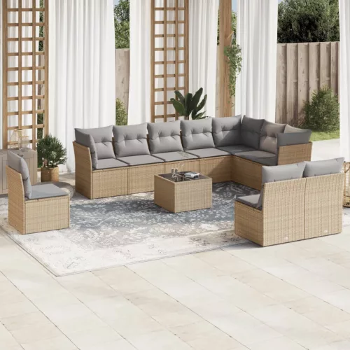  11 részes bézs polyrattan kerti ülőgarnitúra párnákkal