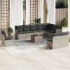  11 részes világosszürke polyrattan kerti ülőgarnitúra párnákkal