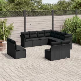    11 részes fekete polyrattan kerti ülőgarnitúra párnákkal