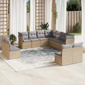    11 részes bézs polyrattan kerti ülőgarnitúra párnákkal