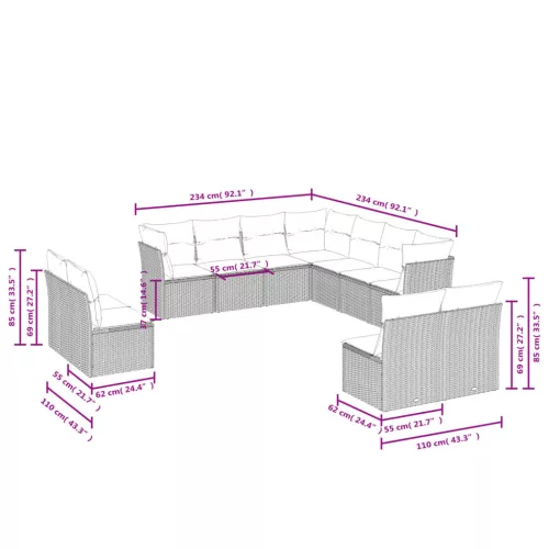  11 részes bézs polyrattan kerti ülőgarnitúra párnákkal