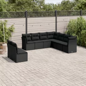    9 részes fekete polyrattan kerti ülőgarnitúra párnákkal