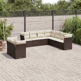    9 részes barna polyrattan kerti ülőgarnitúra párnákkal