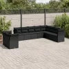  10 részes fekete polyrattan kerti ülőgarnitúra párnákkal