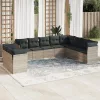  10 részes világosszürke polyrattan kerti ülőgarnitúra párnákkal