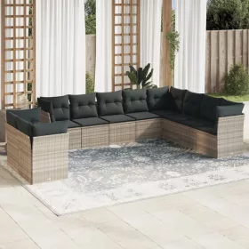    10 részes világosszürke polyrattan kerti ülőgarnitúra párnákkal