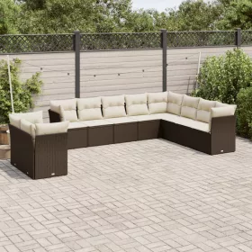    10 részes barna polyrattan kerti ülőgarnitúra párnákkal