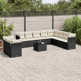    11 részes fekete polyrattan kerti ülőgarnitúra párnákkal