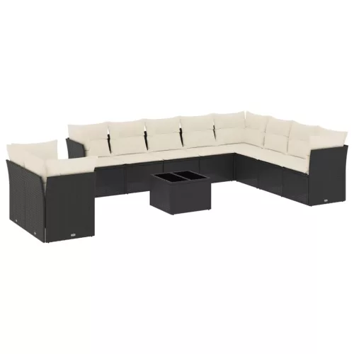  11 részes fekete polyrattan kerti ülőgarnitúra párnákkal