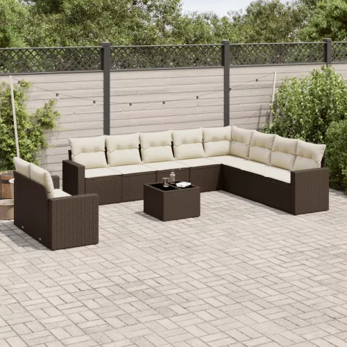  11 részes barna polyrattan kerti ülőgarnitúra párnákkal