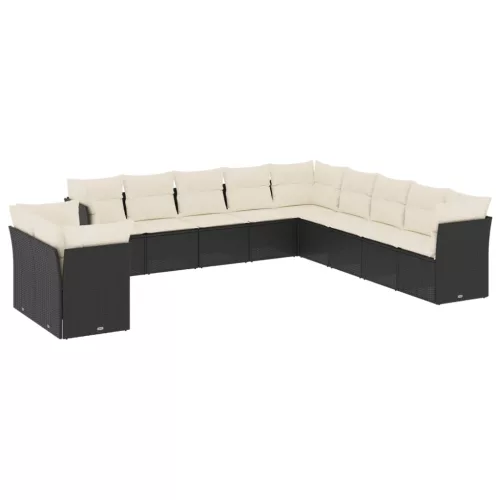  11 részes fekete polyrattan kerti ülőgarnitúra párnákkal