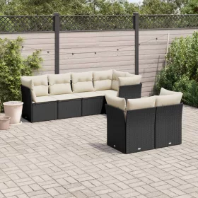    7 részes fekete polyrattan kerti ülőgarnitúra párnával