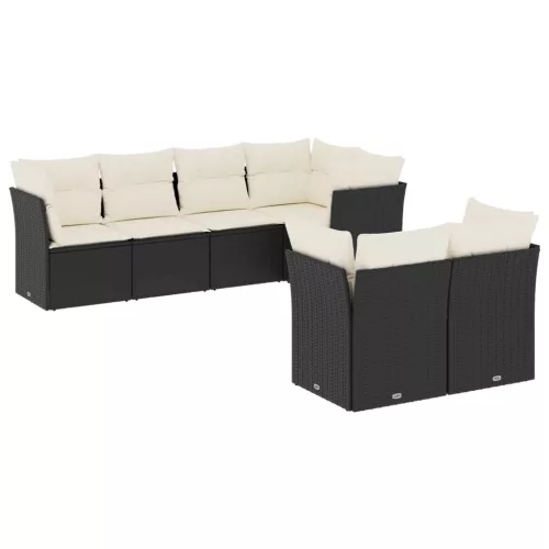  7 részes fekete polyrattan kerti ülőgarnitúra párnával