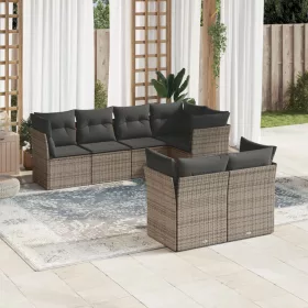    7 részes szürke polyrattan kerti ülőgarnitúra párnákkal