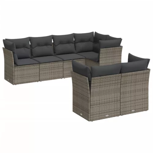  7 részes szürke polyrattan kerti ülőgarnitúra párnákkal
