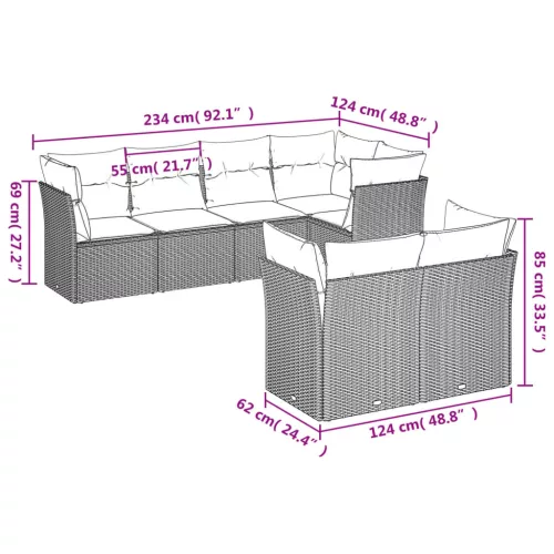  7 részes szürke polyrattan kerti ülőgarnitúra párnákkal