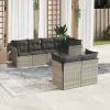  7 részes világosszürke polyrattan kerti ülőgarnitúra párnákkal